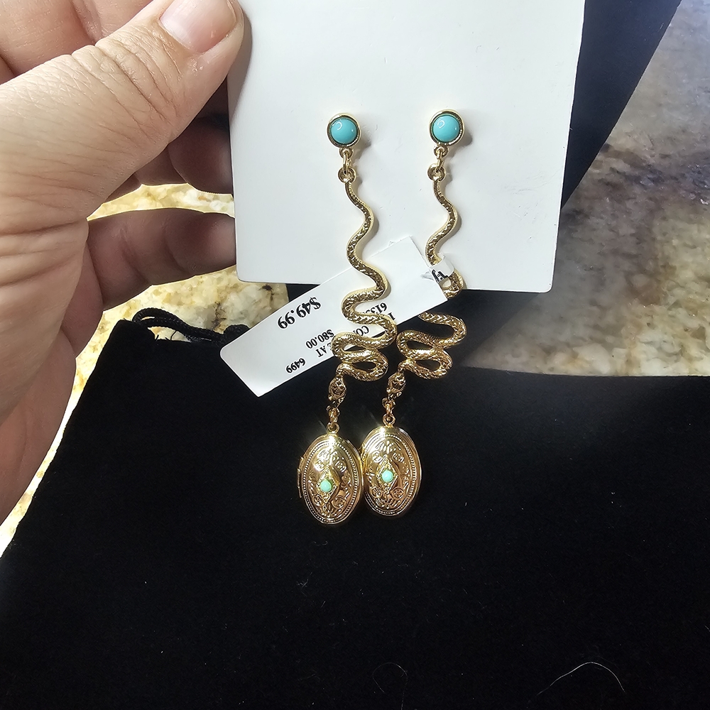 Ben-Amun Gold Serpent Earrings with Turquoise Accents